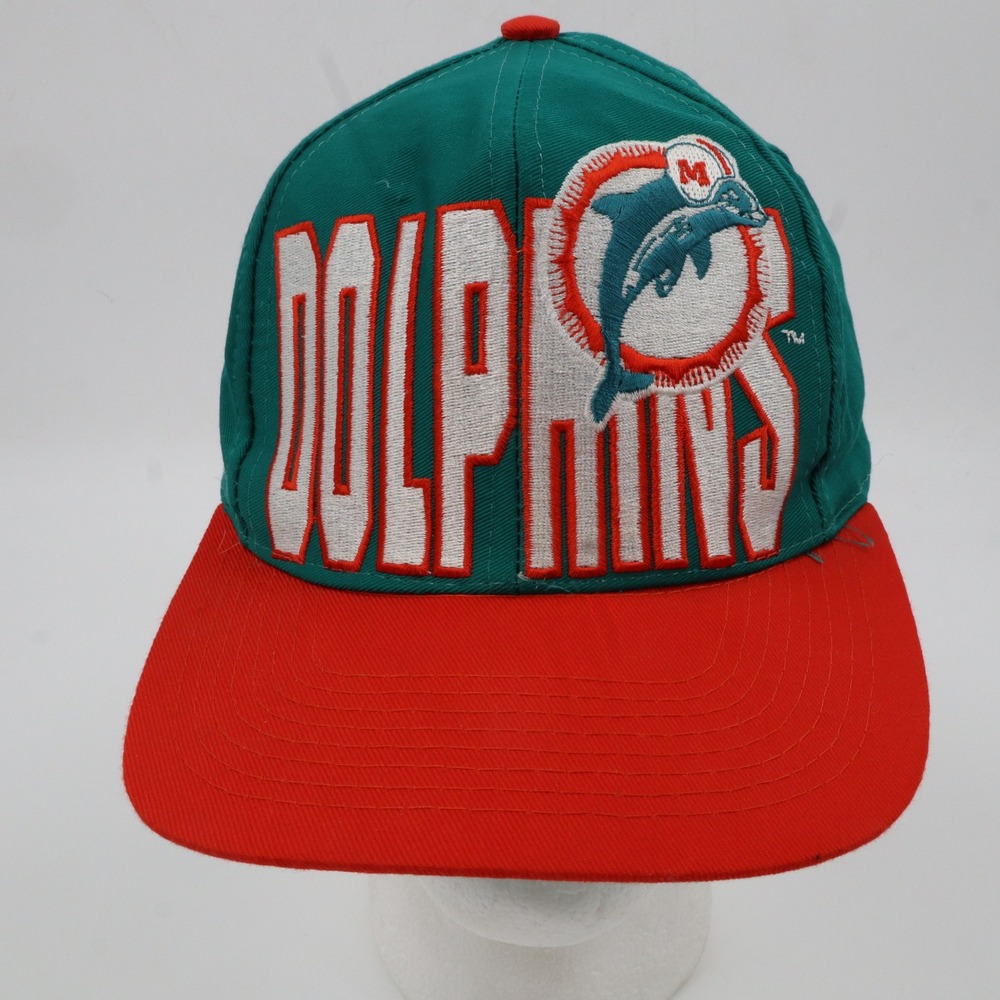 Miami Dolphins Logo 7 Hat Mens OSFA Teal Orange Vintage 90s NFL Snapback Cap